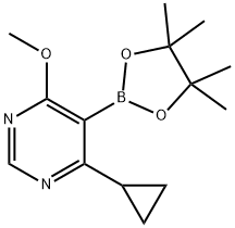 Pyrimidine, 4-cyclopropyl-6-methoxy-5-(4,4,5,5-tetramethyl-1,3,2-dioxaborolan-2-yl)- Structure