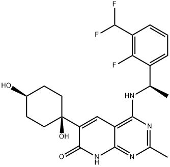 Pyrido[2,3-d]pyrimidin-7(8H)-one, 4-[[(1R)-1-[3-(difluoromethyl)-2-fluorophenyl]ethyl]amino]-6-(cis-1,4-dihydroxycyclohexyl)-2-methyl- Structure