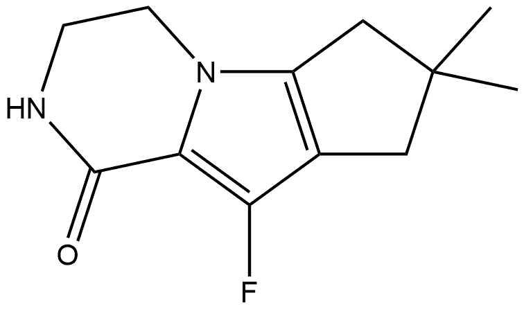 9-Fluoro-3,4,7,8-tetrahydro-7,7-dimethyl-2H-cyclopenta[4,5]pyrrolo[1,2-a]pyrazin-1(6H)-one Struktur