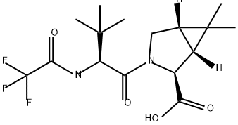 (1R,2S,5S)-3-((S)-3,3-dimethyl-2-(2,2,2-trifluoroacetamido)butanoyl)-6,6-dimethyl-3-azabicyclo[3.1.0]hexane-2-carboxylic acid Struktur