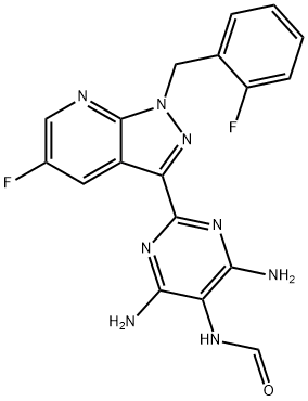 N-[4,6-Diamino-2-[5-fluoro-1-[(2-fluorophenyl)methyl]-1H-pyrazolo[3,4-b]pyridin-3-yl]-5-pyrimidinyl]formamide Struktur