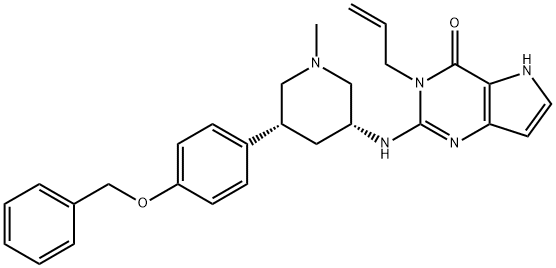 4H-Pyrrolo[3,2-d]pyrimidin-4-one, 3,5-dihydro-2-[[(3R,5R)-1-methyl-5-[4-(phenylmethoxy)phenyl]-3-piperidinyl]amino]-3-(2-propen-1-yl)- Struktur