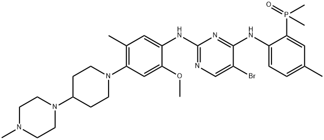 2,4-Pyrimidinediamine, 5-bromo-N4-[2-(dimethylphosphinyl)-4-methylphenyl]-N2-[2-methoxy-5-methyl-4-[4-(4-methyl-1-piperazinyl)-1-piperidinyl]phenyl]- 结构式