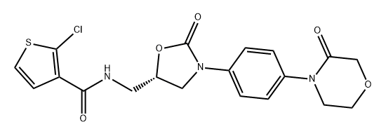3-Thiophenecarboxamide, 2-chloro-N-[[(5S)-2-oxo-3-[4-(3-oxo-4-morpholinyl)phenyl]-5-oxazolidinyl]methyl]- Structure