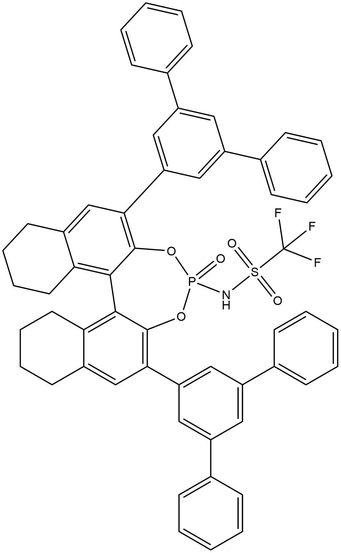N-((11BR)-2,6-二([1,1':3',1''-三联苯]-5'-基)-4-氧化-8,9,10,11,12,13,14,15-八氢二萘并[2,1-D:1',2'-F][1,3,2]二氧杂磷酰基-4-基)-1,1,1-三氟甲磺酰胺 结构式