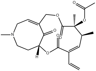2,9-Dioxa-14-azabicyclo[9.5.1]heptadeca-4,11-diene-3,8,17-trione, 7-(acetyloxy)-4-ethenyl-6,7,14-trimethyl-, (1R,4Z,6S,7S)- Structure