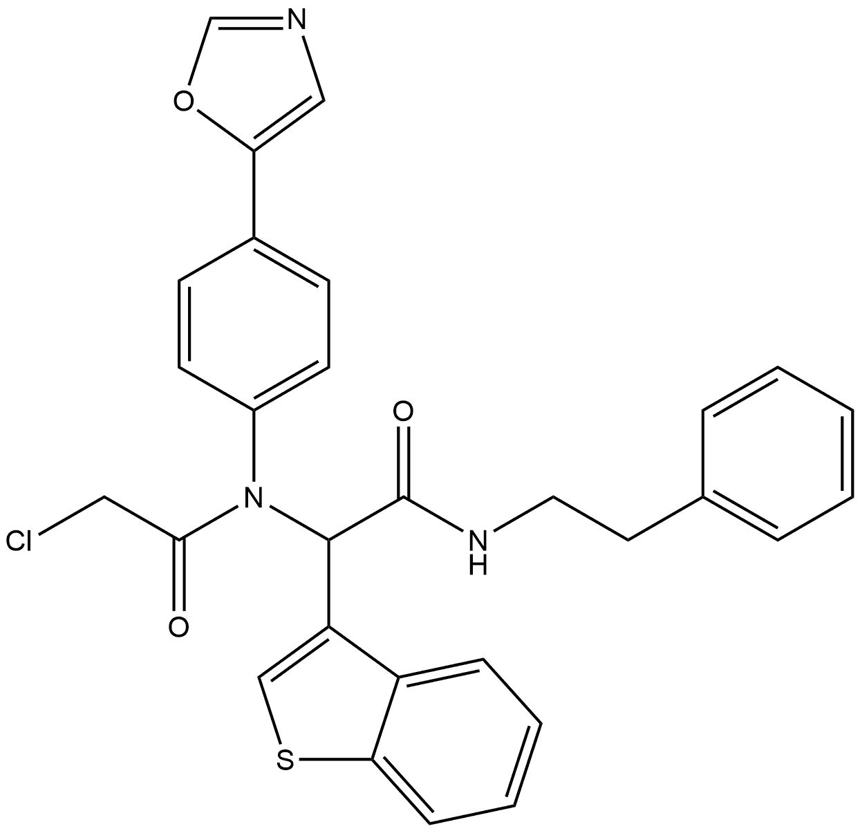 Benzo[b]thiophene-3-acetamide, α-[(2-chloroacetyl)[4-(5-oxazolyl)phenyl]amino]-N-(2-phenylethyl)- Structure