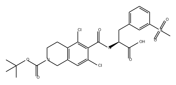 2(1H)-Isoquinolinecarboxylic acid, 6-[[[(1S)-1-carboxy-2-[3-(methylsulfonyl)phenyl]ethyl]amino]carbonyl]-5,7-dichloro-3,4-dihydro-, 2-(1,1-dimethylethyl) ester Structure