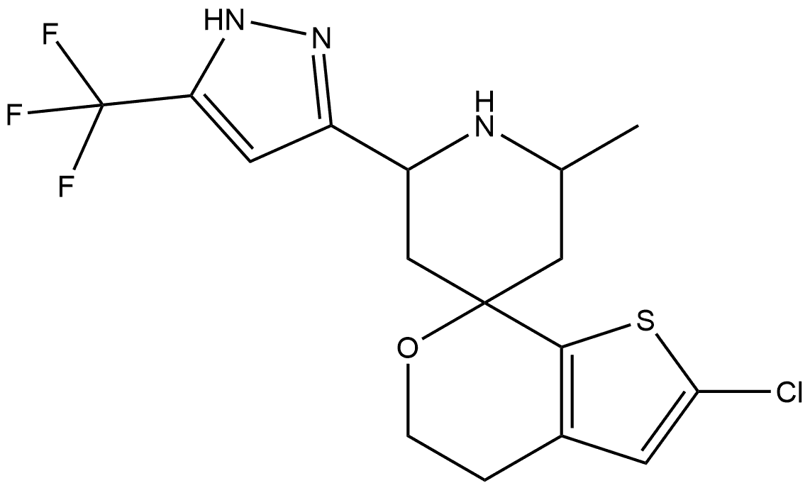2'-chloro-2-methyl-6-(5-(trifluoromethyl)-1H-pyrazol-3-yl)-4',5'-dihydrospiro[piperidine-4,7'-thieno[2,3-c]pyran Structure