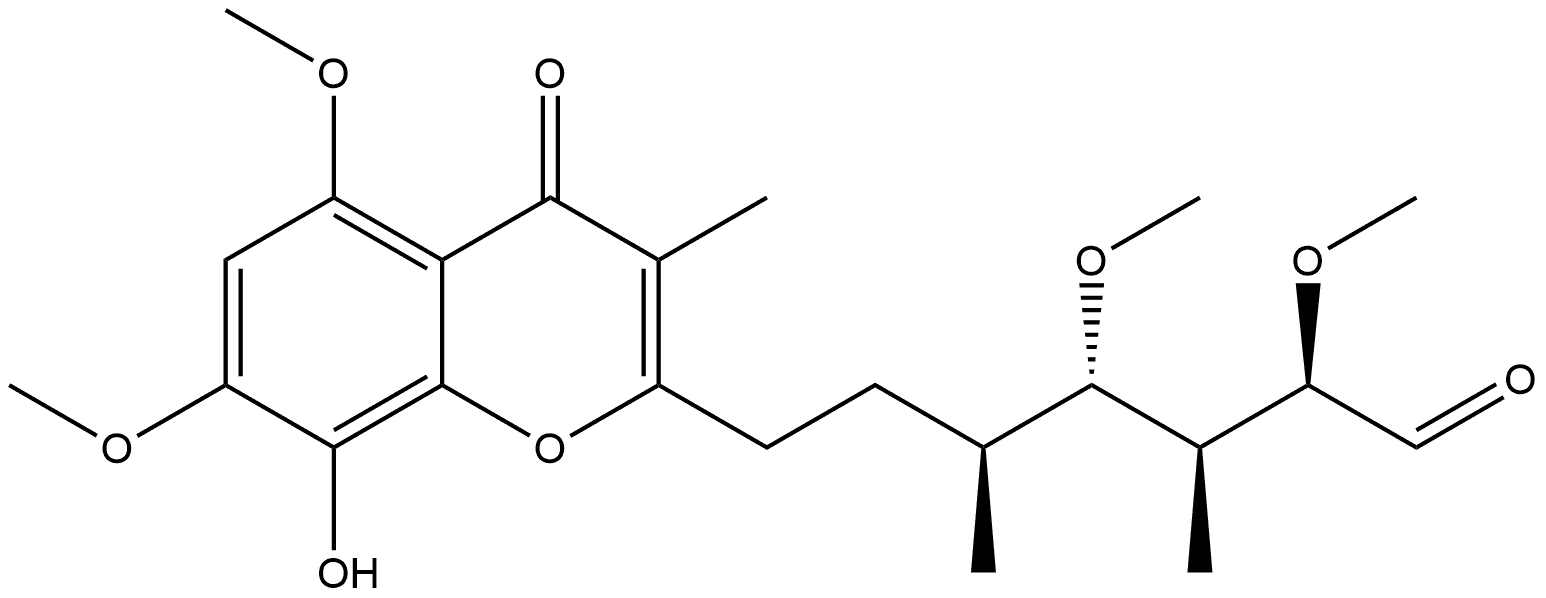 4H-1-Benzopyran-2-heptanal, 8-hydroxy-α,γ,5,7-tetramethoxy-β,δ,3-trimethyl-4-oxo-, (αR,βS,δS,γS)- Structure