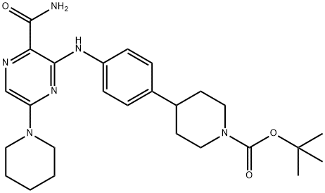 1,1-Dimethylethyl 4-[4-[[3-(aminocarbonyl)-6-(1-piperidinyl)-2-pyrazinyl]amino]phenyl]-1-piperidinecarboxylate Struktur