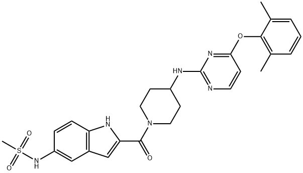N-[2-[[4-[[4-(2,6-Dimethylphenoxy)-2-pyrimidinyl]amino]-1-piperidinyl]carbonyl]-1H-indol-5-yl]methanesulfonamide,2771211-71-1,结构式