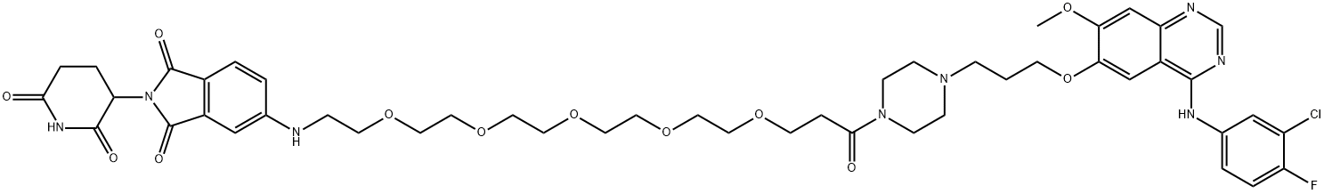 1H-Isoindole-1,3(2H)-dione, 5-[[18-[4-[3-[[4-[(3-chloro-4-fluorophenyl)amino]-7-methoxy-6-quinazolinyl]oxy]propyl]-1-piperazinyl]-18-oxo-3,6,9,12,15-pentaoxaoctadec-1-yl]amino]-2-(2,6-dioxo-3-piperidinyl)- Structure