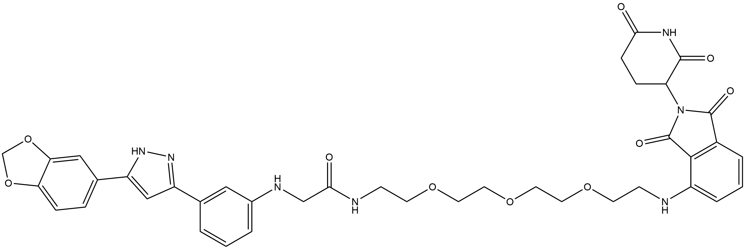 2-[[3-[5-(1,3-Benzodioxol-5-yl)-1H-pyrazol-3-yl]phenyl]amino]-N-[2-[2-[2-[2-[[2-(2,6-dioxo-3-piperidinyl)-2,3-dihydro-1,3-dioxo-1H-isoindol-4-yl]amino]ethoxy]ethoxy]ethoxy]ethyl]acetamide Structure