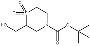 4-Thiomorpholinecarboxylic acid, 2-(hydroxymethyl)-, 1,1-dimethylethyl ester, 1,1-dioxide Structure