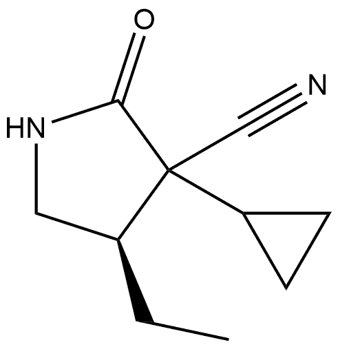 (4R)-3-cyclopropyl-4-ethyl-2-oxo-pyrrolidine-3-carbonitrile Struktur