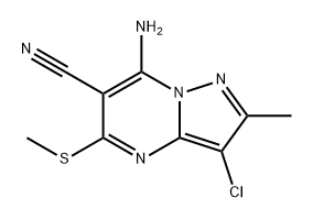 Pyrazolo[1,5-a]pyrimidine-6-carbonitrile, 7-amino-3-chloro-2-methyl-5-(methylthio)- Struktur
