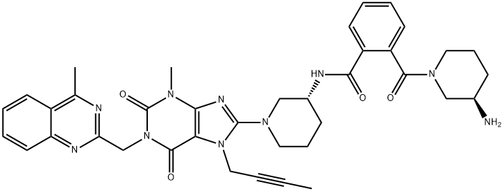 Benzamide, 2-[[(3R)-3-amino-1-piperidinyl]carbonyl]-N-[(3R)-1-[7-(2-butyn-1-yl)-2,3,6,7-tetrahydro-3-methyl-1-[(4-methyl-2-quinazolinyl)methyl]-2,6-dioxo-1H-purin-8-yl]-3-piperidinyl]- Struktur