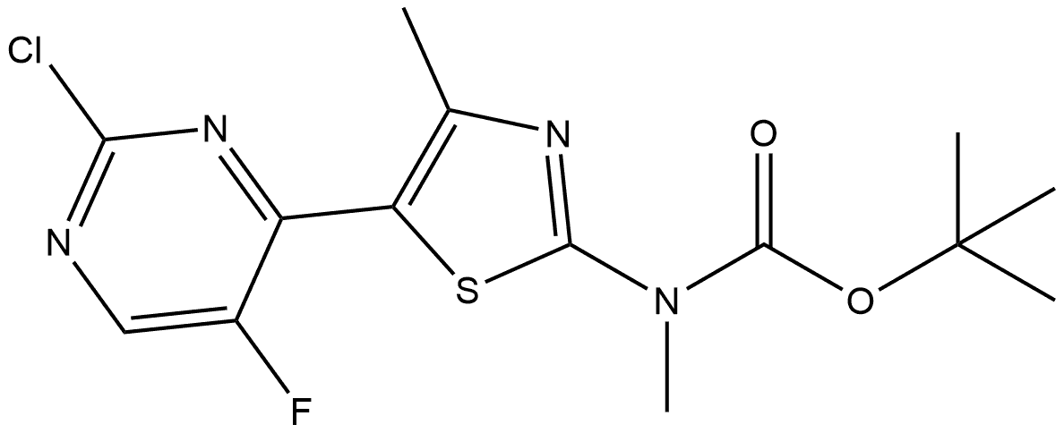1,1-Dimethylethyl N-[5-(2-chloro-5-fluoro-4-pyrimidinyl)-4-methyl-2-thiazolyl]-N-methylcarbamate 结构式