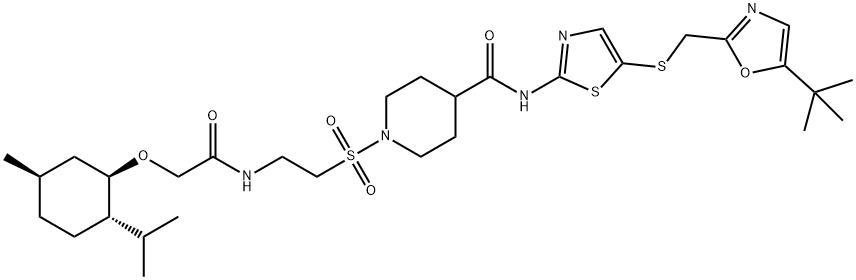 N-[5-[[[5-(1,1-Dimethylethyl)-2-oxazolyl]methyl]thio]-2-thiazolyl]-1-[[2-[[2-[[(1R,2S,5R)-5-methyl-2-(1-methylethyl)cyclohexyl]oxy]acetyl]amino]ethyl]sulfonyl]-4-piperidinecarboxamide|化合物 LL-K9-3
