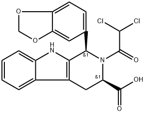 1H-Pyrido[3,4-b]indole-3-carboxylic acid, 1-(1,3-benzodioxol-5-yl)-2-(2,2-dichloroacetyl)-2,3,4,9-tetrahydro-, (1R,3R)-rel- Structure