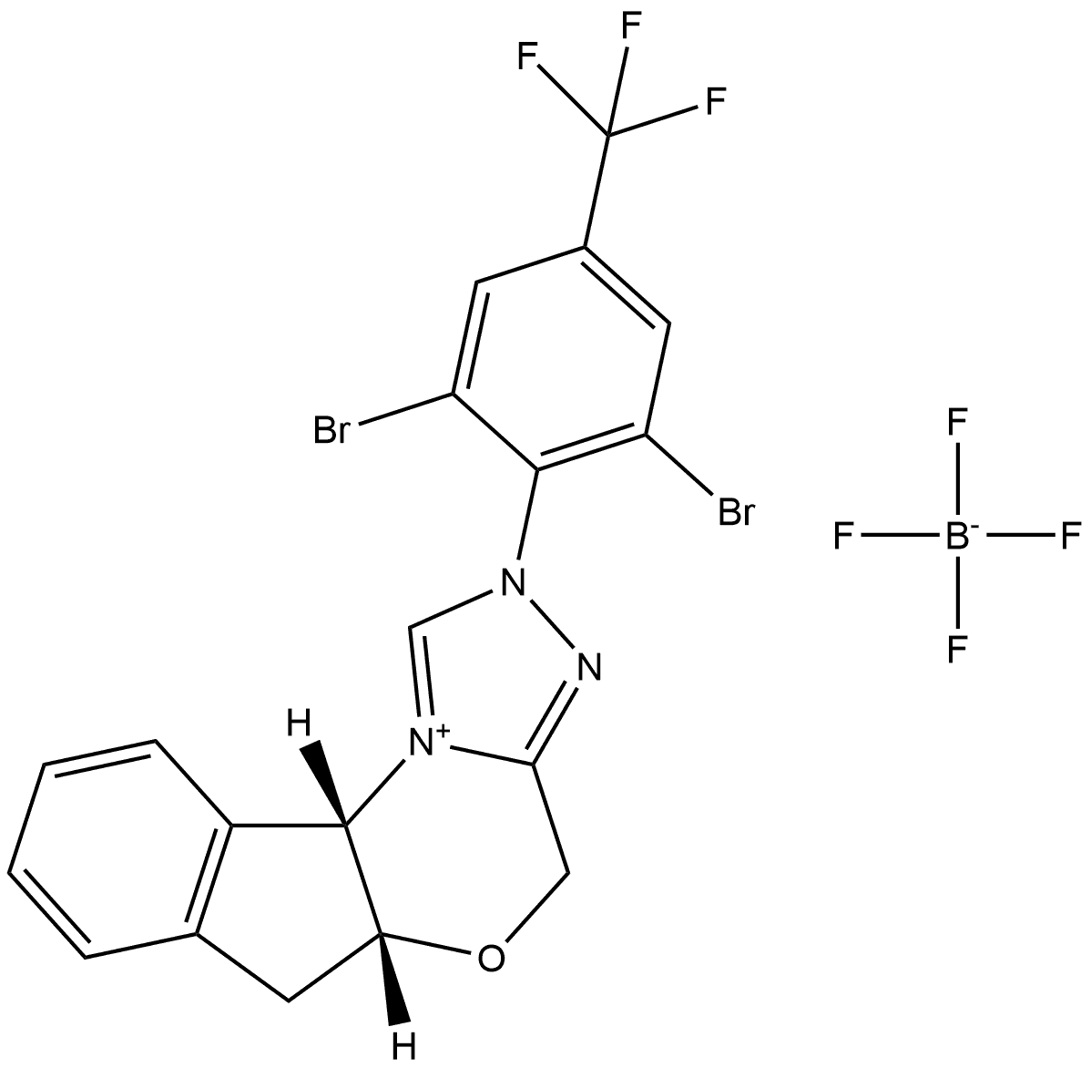 REL-(5AR,10BS)-5A,10B-二氢-2-((2,6-二溴-4-三氟甲基)苯基)-4H,6H-茚并[2,1-B][1,2,4]三唑[4,3-D][1,4]噁嗪四氟硼酸盐 结构式