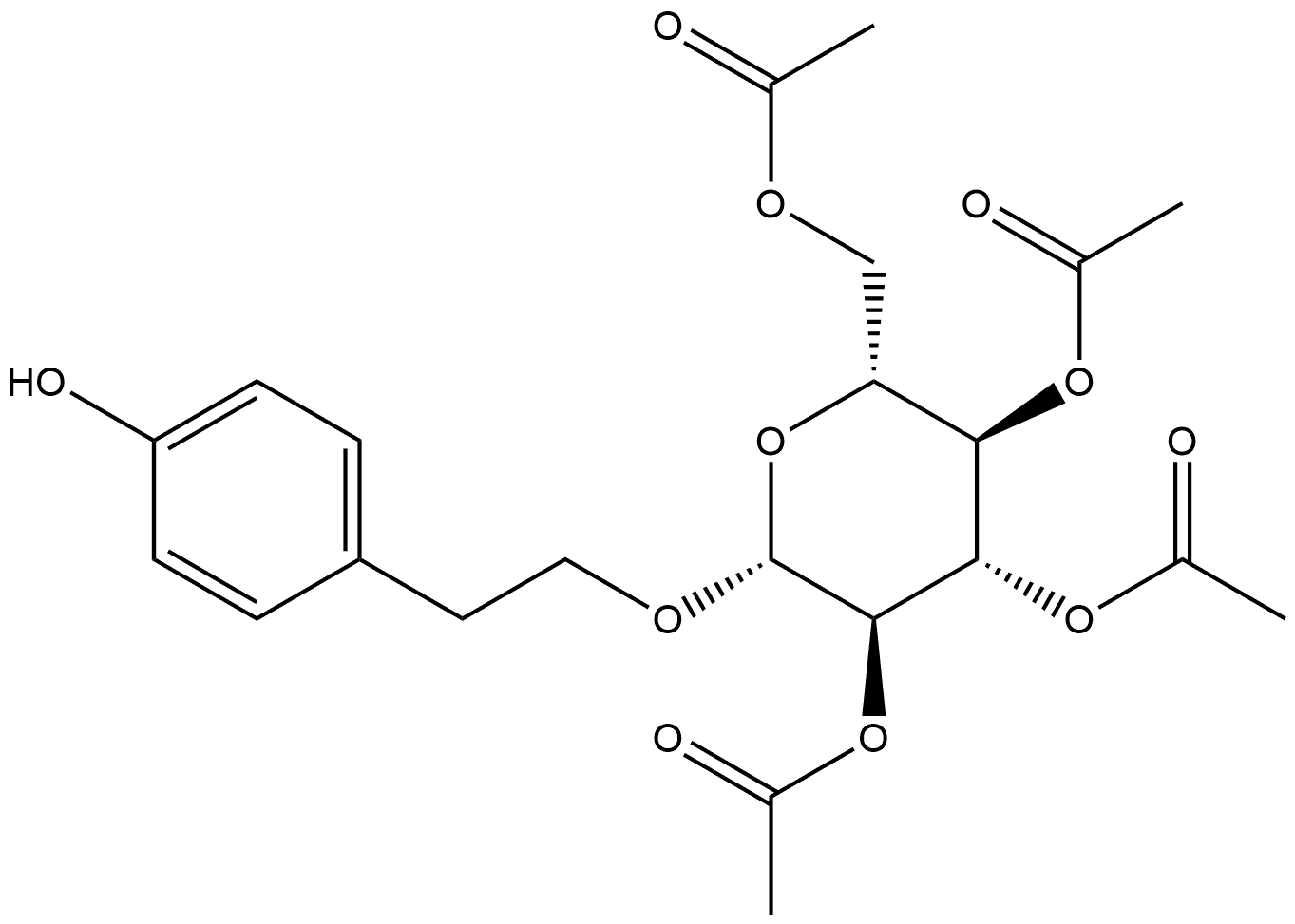 β-D-Glucopyranoside, 2-(4-hydroxyphenyl)ethyl, 2,3,4,6-tetraacetate 结构式