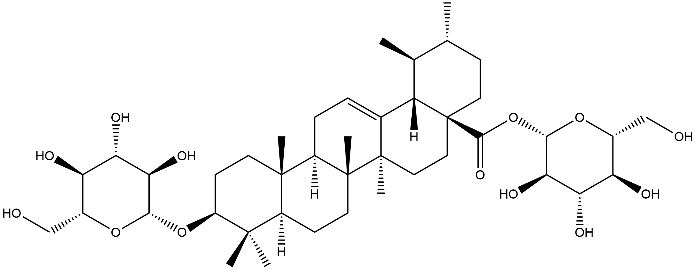 Urs-12-en-28-oic acid, 3-(β-D-glucopyranosyloxy)-, β-D-glucopyranosyl ester, (3β)- Structure