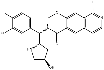 6-Isoquinolinecarboxamide, N-[(S)-(3-chloro-4-fluorophenyl)[(2S,4R)-4-hydroxy-2-pyrrolidinyl]methyl]-1-fluoro-7-methoxy-,2832159-79-0,结构式