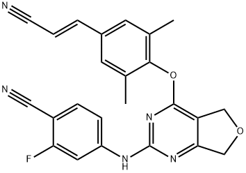 Benzonitrile, 4-[[4-[4-[(1E)-2-cyanoethenyl]-2,6-dimethylphenoxy]-5,7-dihydrofuro[3,4-d]pyrimidin-2-yl]amino]-2-fluoro-,2834087-69-1,结构式