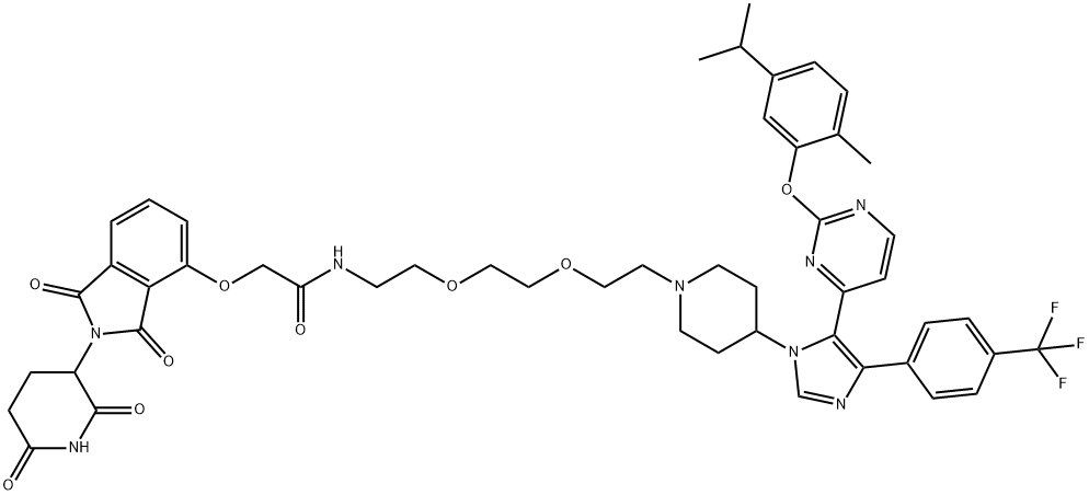 Acetamide, 2-[[2-(2,6-dioxo-3-piperidinyl)-2,3-dihydro-1,3-dioxo-1H-isoindol-4-yl]oxy]-N-[2-[2-[2-[4-[5-[2-[2-methyl-5-(1-methylethyl)phenoxy]-4-pyrimidinyl]-4-[4-(trifluoromethyl)phenyl]-1H-imidazol-1-yl]-1-piperidinyl]ethoxy]ethoxy]ethyl]- Structure