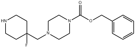 1-Piperazinecarboxylic acid, 4-[(4-fluoro-4-piperidinyl)methyl]-, phenylmethyl ester Struktur