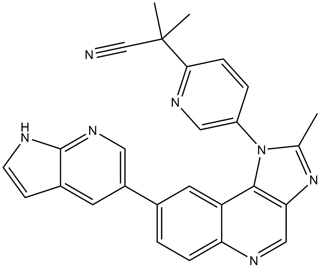 α,α-Dimethyl-5-[2-methyl-8-(1H-pyrrolo[2,3-b]pyridin-5-yl)-1H-imidazo[4,5-c]quinolin-1-yl]-2-pyridineacetonitrile,2845104-25-6,结构式