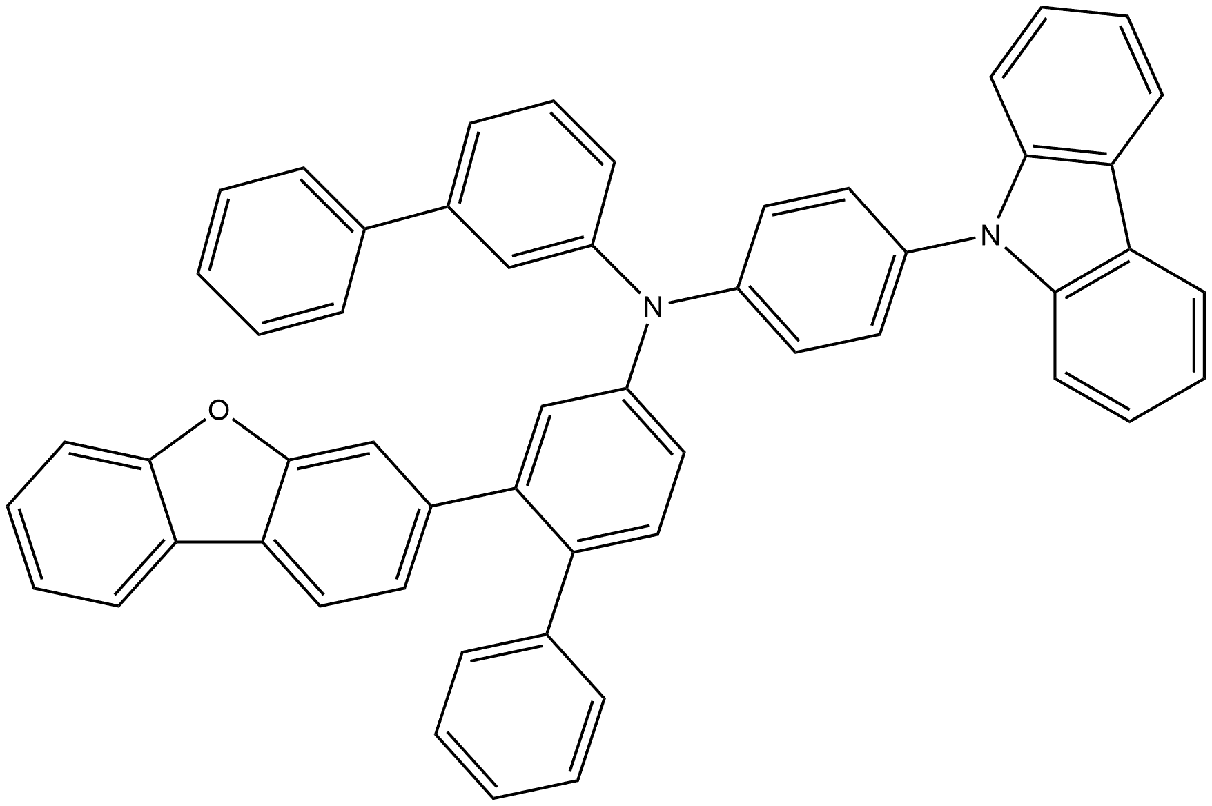 N-(4-(9H-咔唑-9-基)苯基)-N-(2-(二苯并[B,D]呋喃-3-基)-[1,1'-联苯]-4-基)-[1,1'-联苯]-3-胺 结构式