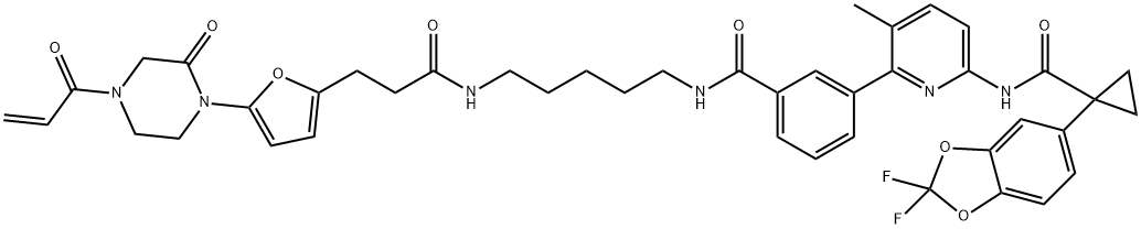 N-[5-[[3-[6-[[[1-(2,2-Difluoro-1,3-benzodioxol-5-yl)cyclopropyl]carbonyl]amino]-3-methyl-2-pyridinyl]benzoyl]amino]pentyl]-5-[2-oxo-4-(1-oxo-2-propen-1-yl)-1-piperazinyl]-2-furanpropanamide Structure