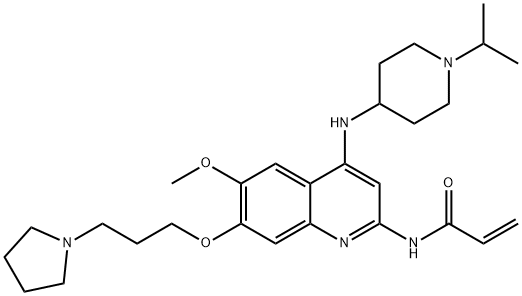 N-[6-Methoxy-4-[[1-(1-methylethyl)-4-piperidinyl]amino]-7-[3-(1-pyrrolidinyl)propoxy]-2-quinolinyl]-2-propenamide 结构式