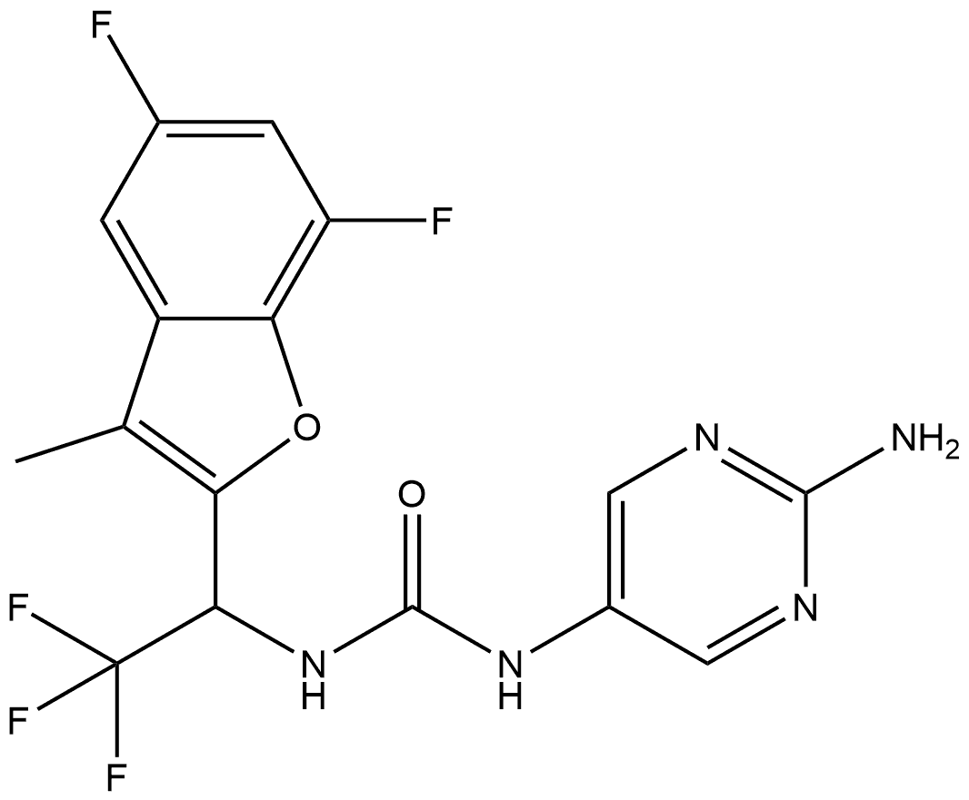 1-(2-氨基嘧啶-5-基)-3-(1-(5,7-二氟-3-甲基苯并呋喃-2-基)-2,2,2-三氟乙基)脲, 2883543-54-0, 结构式