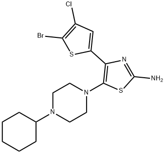 2-Thiazolamine, 4-(5-bromo-4-chloro-2-thienyl)-5-(4-cyclohexyl-1-piperazinyl)- Structure