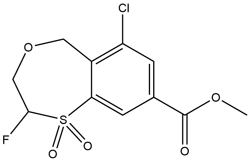 5H-4,1-Benzoxathiepin-8-carboxylic acid, 6-chloro-2-fluoro-2,3-dihydro-, methyl ester, 1,1-dioxide Struktur