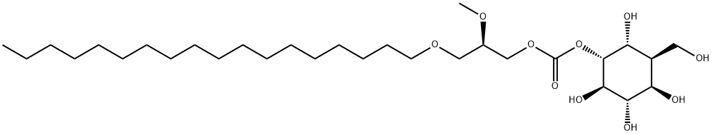 L-chiro-Inositol, 1-deoxy-1-(hydroxymethyl)-, 5-(2R)-2-methoxy-3-(octadecyloxy)propyl carbonate Struktur