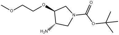 1-Pyrrolidinecarboxylic acid, 3-amino-4-(2-methoxyethoxy)-, 1,1-dimethylethyl ester, (3S,4S)- Struktur