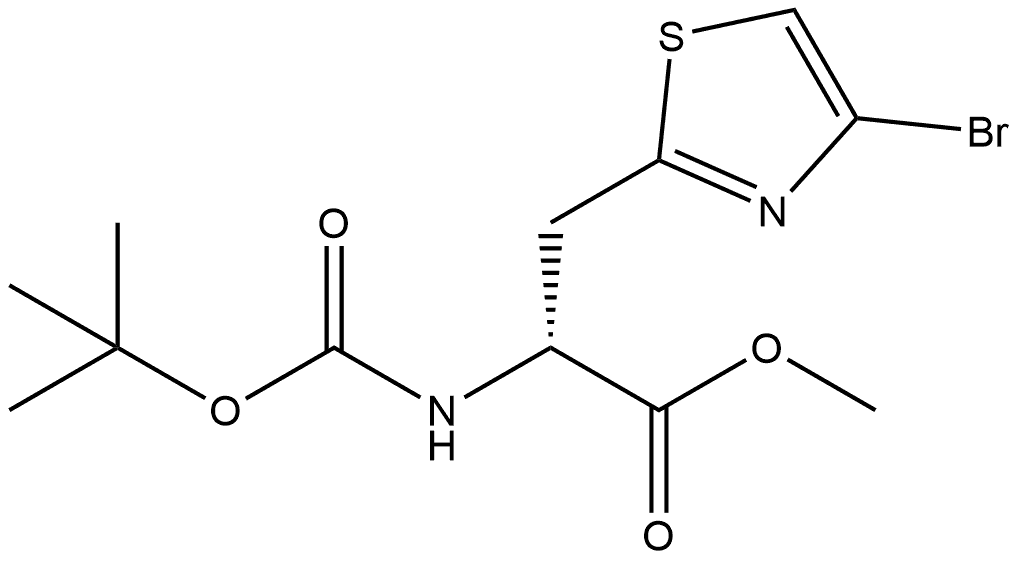 2-Thiazolepropanoic acid, 4-bromo-α-[[(1,1-dimethylethoxy)carbonyl]amino]-, methyl ester, (αR)- Struktur