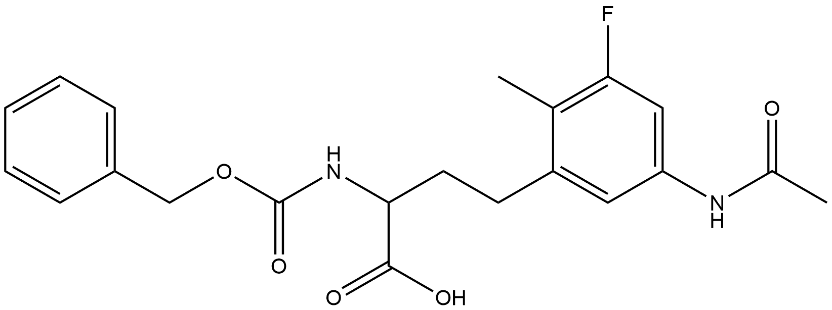 4-(5-acetamido-3-fluoro-2-methylphenyl)-2-(((benzyloxy)carbonyl)amino)butanoic acid Struktur