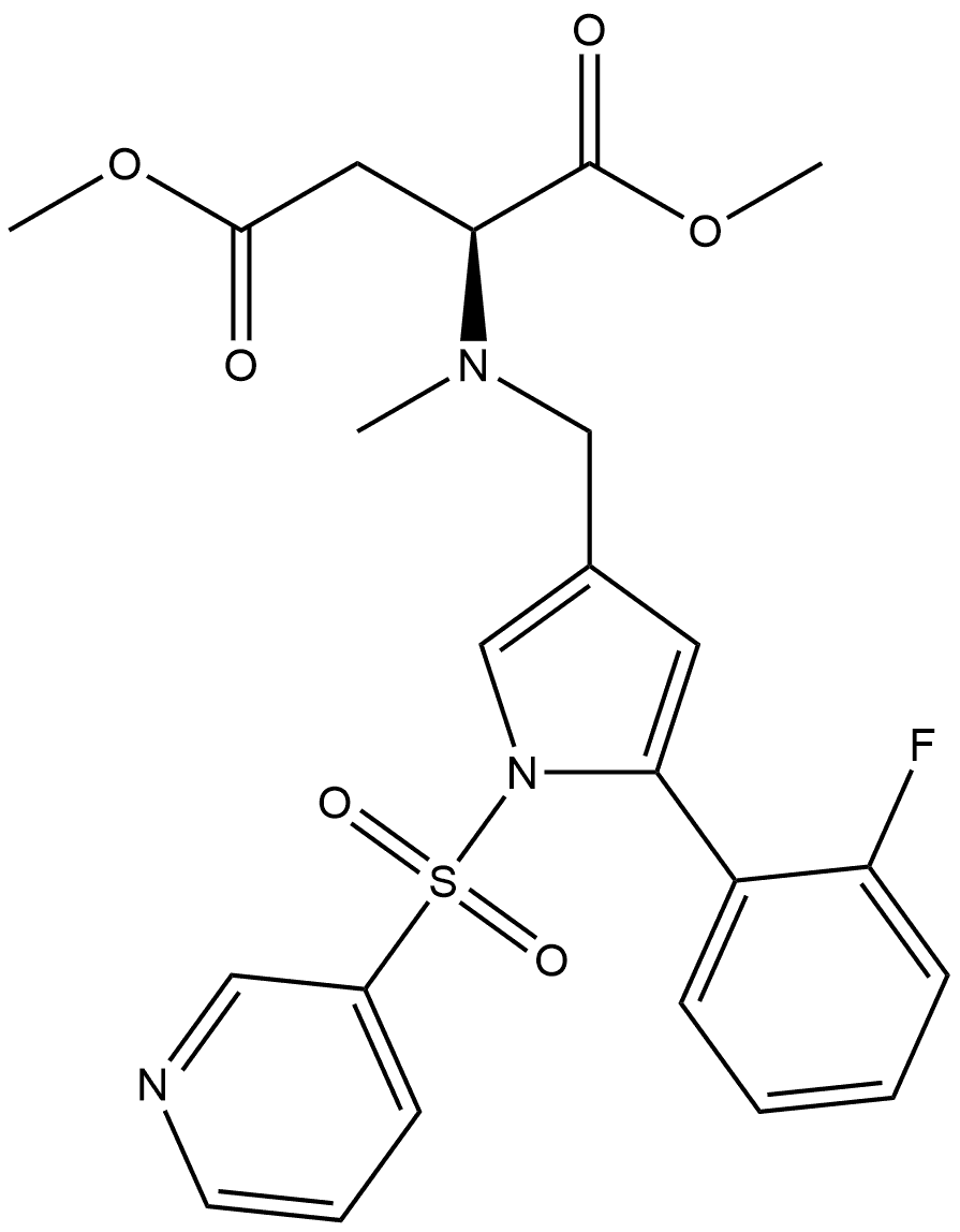 Aspartic acid, N-[[5-(2-fluorophenyl)-1-(3-pyridinylsulfonyl)-1H-pyrrol-3-yl]methyl]-N-methyl-, 1,4-dimethyl ester Structure