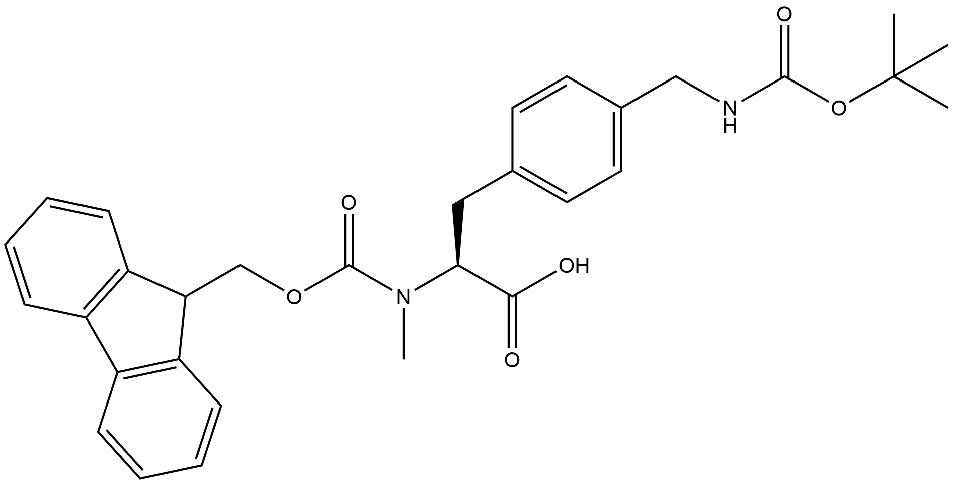 L-Phenylalanine, 4-[[[(1,1-dimethylethoxy)carbonyl]amino]methyl]-N-[(9H-fluoren-9-ylmethoxy)carbonyl]-N-methyl-,2973754-54-8,结构式