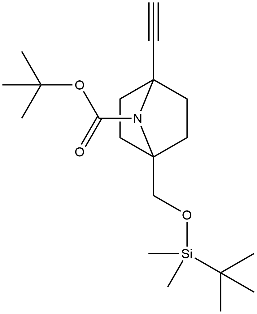7-氮杂双环[2.2.]庚烷-7-羧酸,1-[[(1,1-二甲基乙基)二甲基甲硅烷基]氧基]甲基]-4-乙炔基-, 1,1-二甲基乙酯 结构式