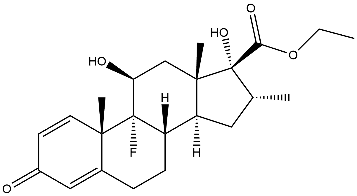Androsta-1,4-diene-17-carboxylic acid, 9-fluoro-11,17-dihydroxy-16-methyl-3-oxo-, ethyl ester, (11β,16α,17α)- Struktur