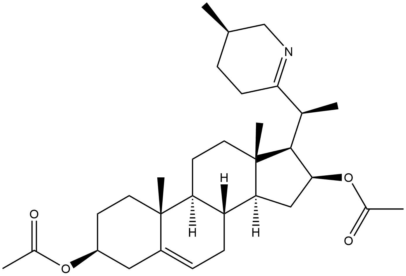 Pregn-5-ene-3,16-diol, 20-[(5R)-3,4,5,6-tetrahydro-5-methyl-2-pyridinyl]-, 3,16-diacetate, (3β,16β,20S)- Struktur