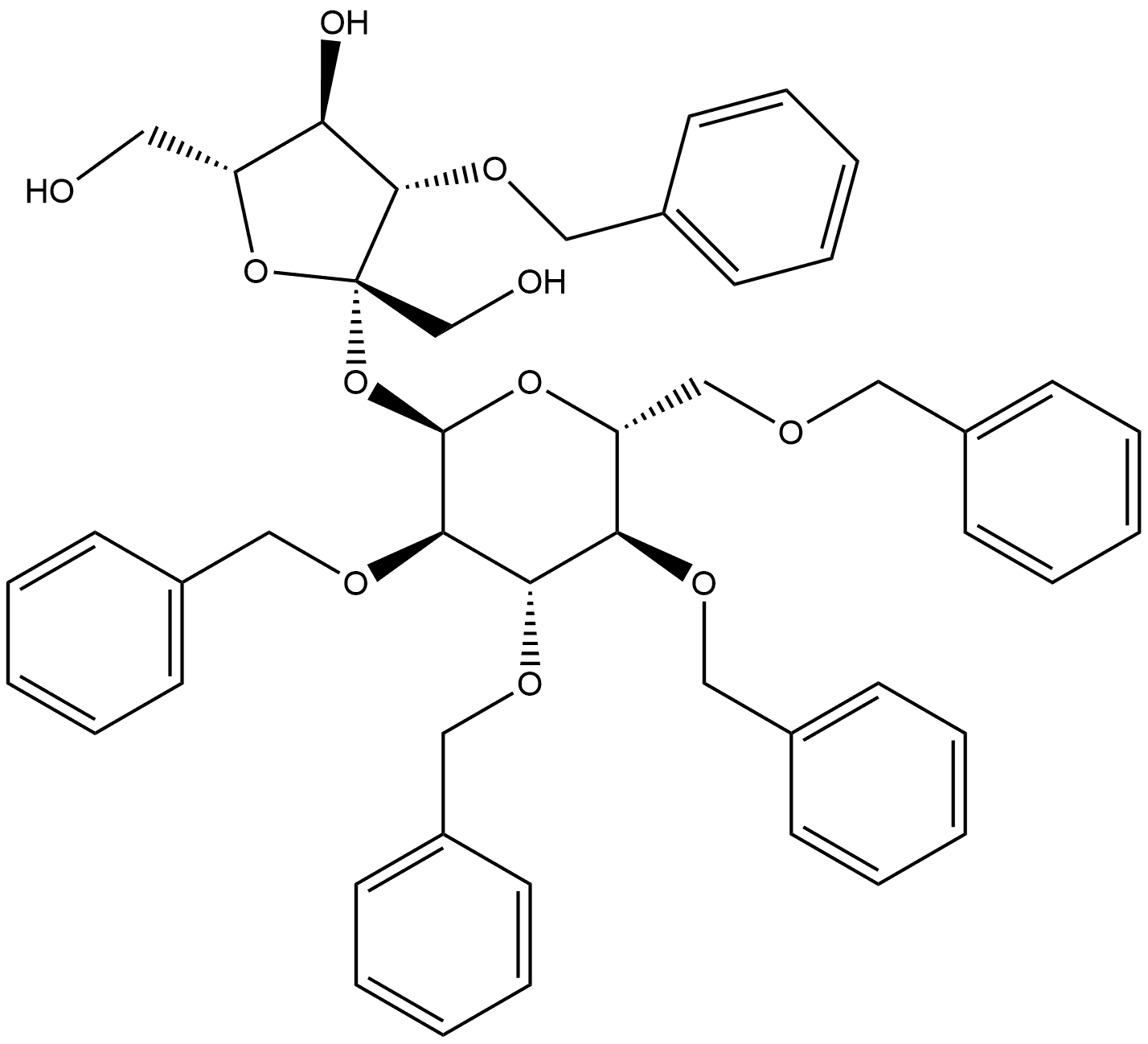 α-D-Glucopyranoside, 3-O-(phenylmethyl)-β-D-fructofuranosyl 2,3,4,6-tetrakis-O-(phenylmethyl)- Structure