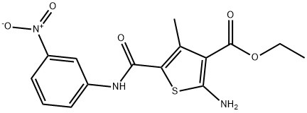 3-Thiophenecarboxylic acid, 2-amino-4-methyl-5-[[(3-nitrophenyl)amino]carbonyl]-, ethyl ester Struktur